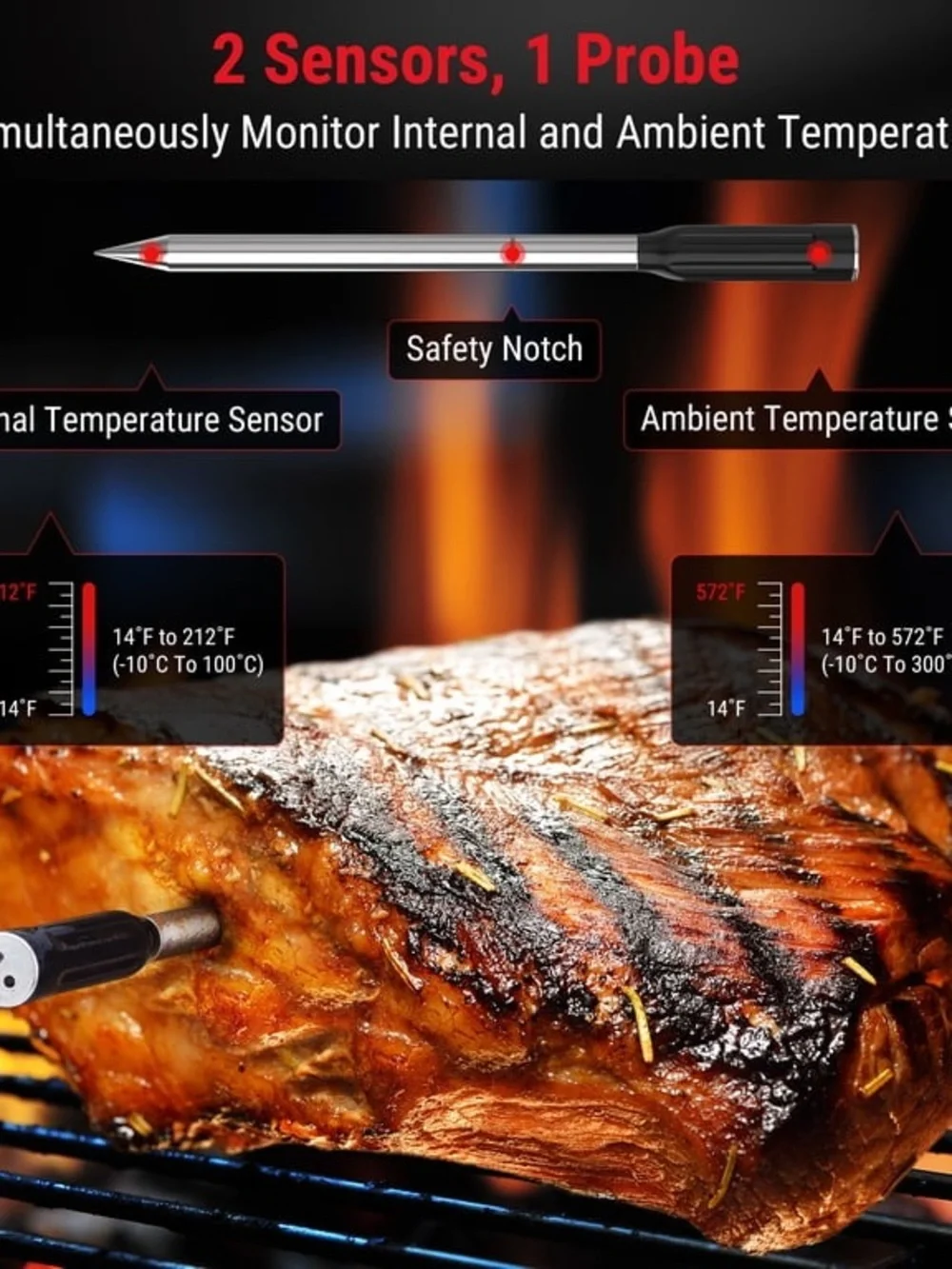 TEMPSPIKE Wireless Bluetooth Meat Thermometer - Red NIB